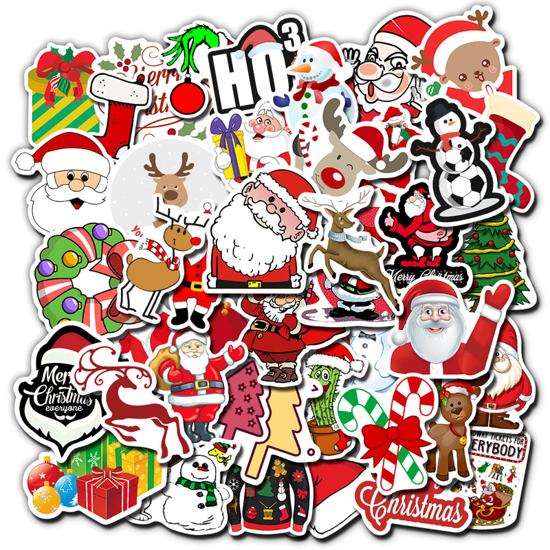 50pcs Christmas Decorations Graffiti PVC Waterproof Stickers Car Stickers and Decals Gift for Motorcycle, Bicycle, Luggage