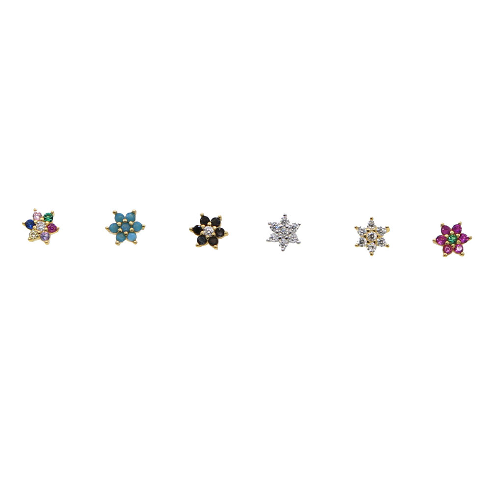 2019 delicate romantic multicolor flower stud earring with cz paved gold color earring for cute girls lady women shiny earrings