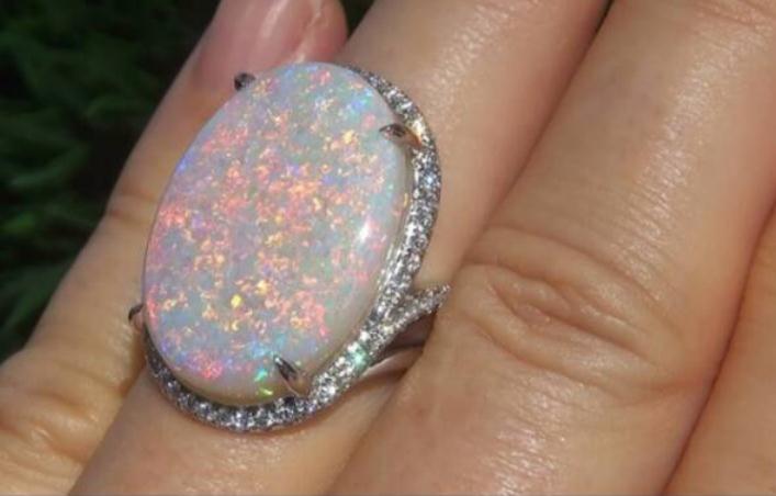 Large 925 Solid Sterling Silver Ring Natural Gemstone Fire Opal Diamond Wedding Engagement Women Fashion Jewelry