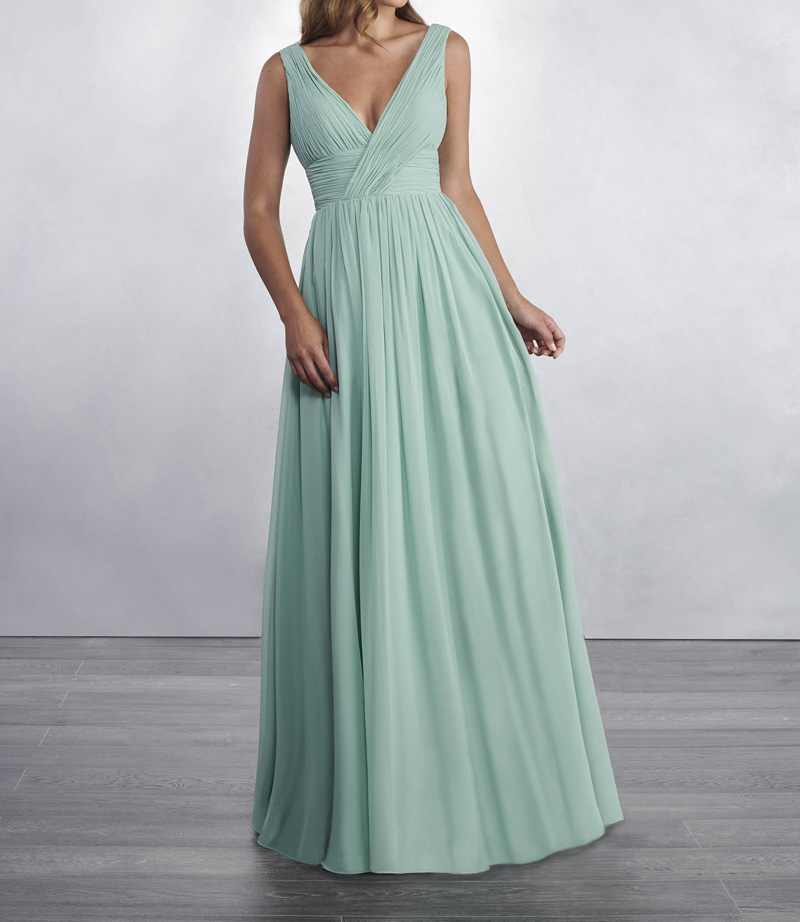 Mint Chiffon Bridesmaid Dresses Long V-Neck and v-back Party Dresses