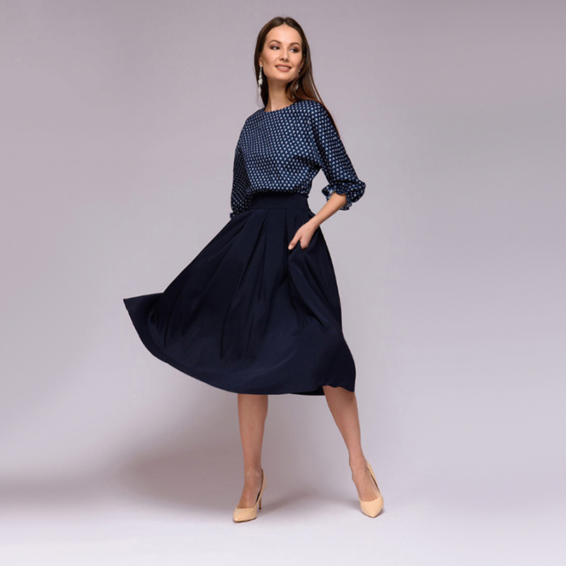 Autumn Vintage Lantern Sleeve Printing Dress Women 2018 Elegant Casual O-Neck Half Sleeves A-Line Dress Mid-Calf Party Dresses Y19012102