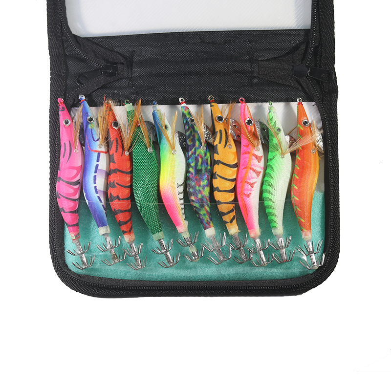 10Pcs Size 2.5#3.0#3.5# Fishing Lure Lead Sinker Squid Lures Jigs Octopus Wood Shrimp Bait Luminous Squid Hook Fishing Tackle T191020