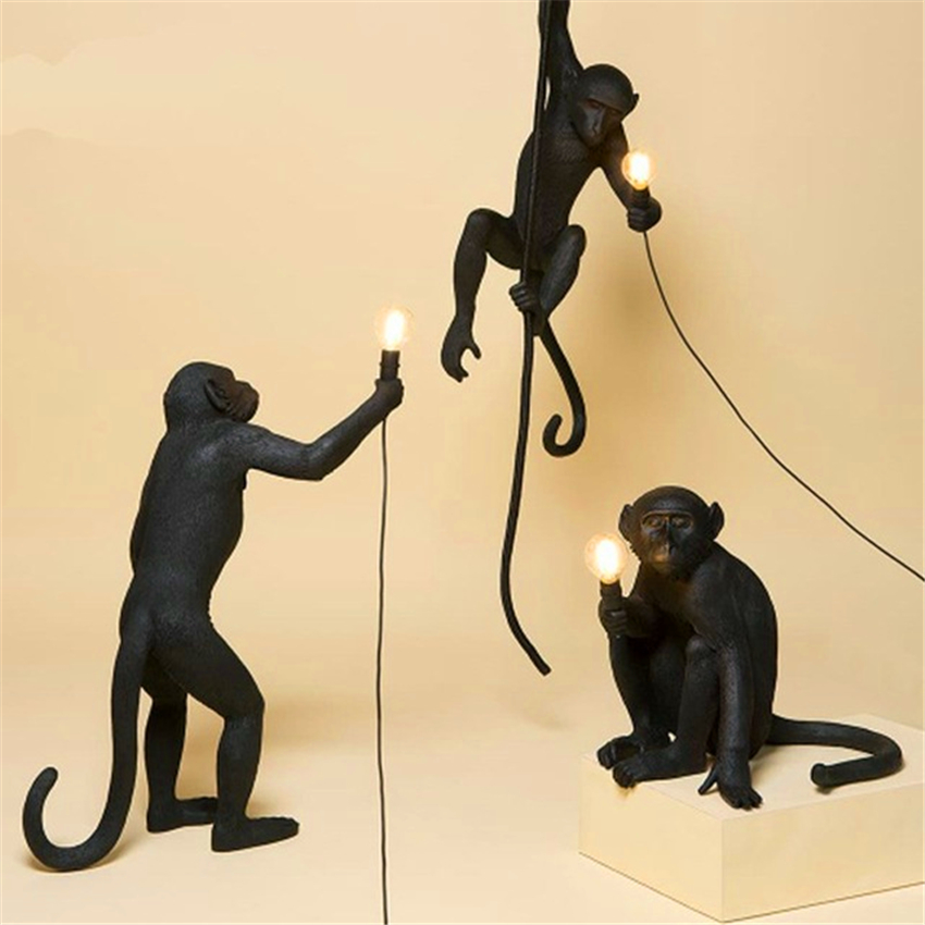 Nordic Resin Monkey Lamp Led Pendant Light Lighting Living Room Restaurant Bedroom Luminaire Kitchen Fixtures Suspension 7 Color
