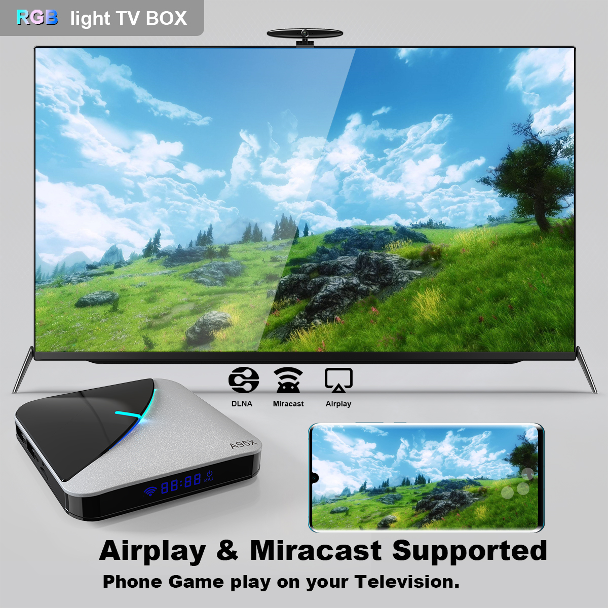 Android 9.0 Tv Box RGB Light Amlogic S905X3 1080P H.265 Google Play Netflix Youtube A95X F3 Air 8K Media palyer