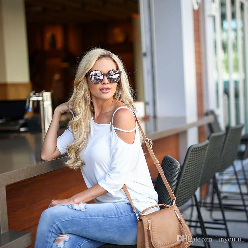 2020 Loose Casual Short T-Shirts Women One Shoulder Off Sexy Cotton T-Shirt Short Sleeve 2019 Summer New Solid Tops Fashion Clothings