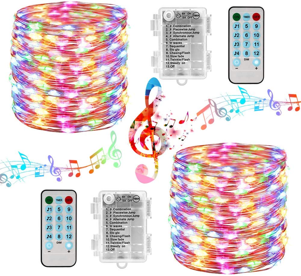 Music Sound Activated String Lights, 12 Modes 33ft 100 LED Battery Twinkle String Lights with Remote Timer for Christmas Wedding Party
Music Sound Activated String Lights, 12 Modes 33ft 100 LED Battery Twinkle String Lights with Remote Timer for Christmas Wedding Party