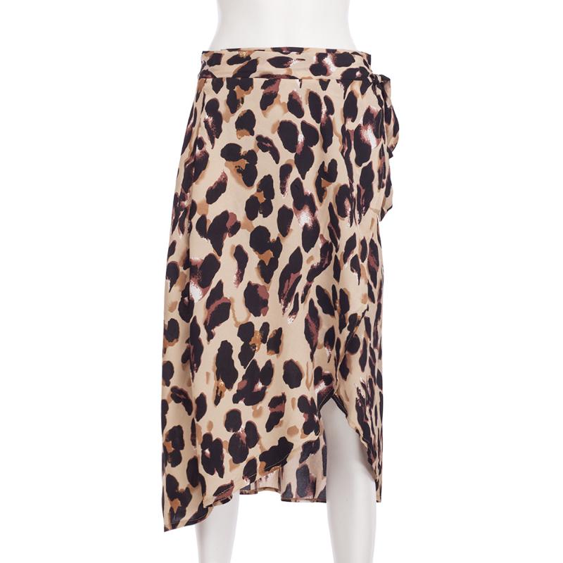 Maoxzon New Womens Sexy Leopard Print Long Skirts For Ladies Spring Summer High Waist Split Chiffon Maxi Skirts Bandage Skirt