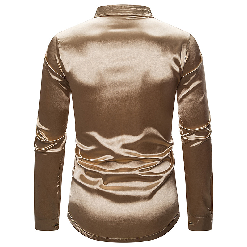 Fashion Men's Sequins Shirts 2020 Brand New Slim Fit Long Silk Shirt Men Nightclub Disco Dance Party Stage Prom Custume Chemise