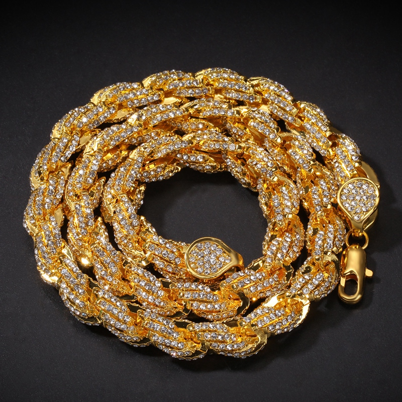 Mens Hiphop Iced Out jewelry Rose Gold Silver Twist Chain Hip Hop Necklace Diamond Bling Chains Necklaces