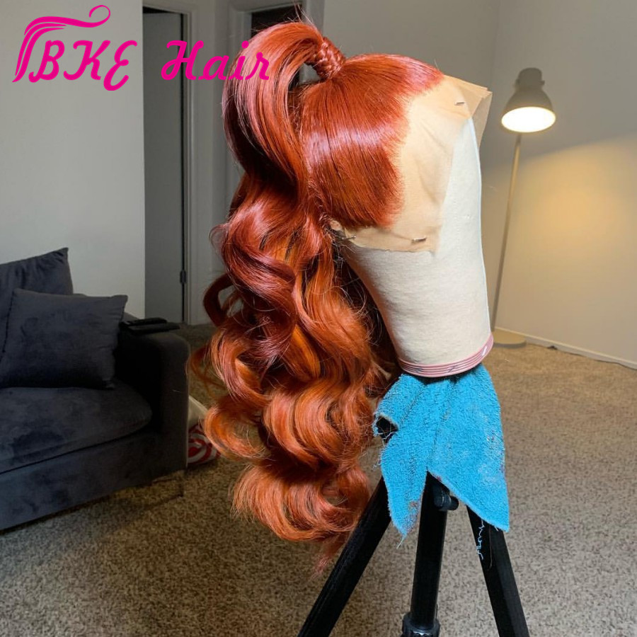 Long Wavy Auburn Orange Color Wigs natural simulation Lace Front human hair Wigs For Women Heat Resistant Glueless Cosplay synthetic Wig