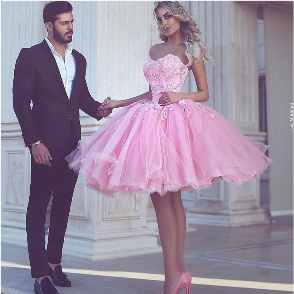 Middle East Dubai Formal Short Sexy Vestidos De Homecoming Party Gowns Beaded Sweetheart Pink Short Tulle Prom Dresses Custom