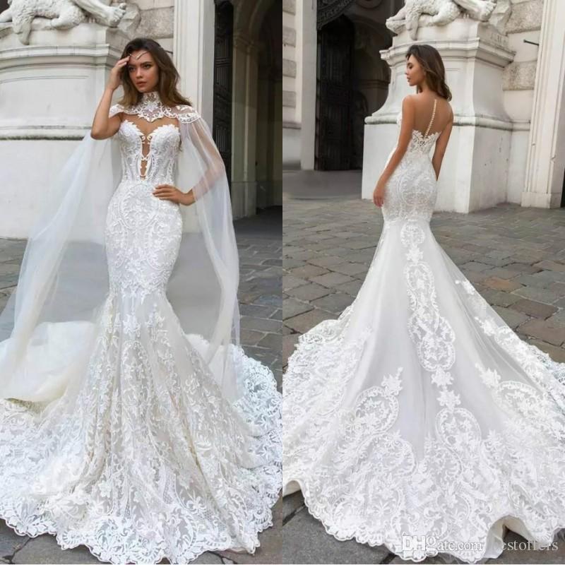 2020 Full Lace Wedding Dresses With Cape Sheer Mermaid Sweetheart Appliques Bridal Gowns With Long Train Vestidos De Nnovia, White
2020 Full Lace Wedding Dresses With Cape Sheer Mermaid Sweetheart Appliques Bridal Gowns With Long Train Vestidos De Nnovia, White