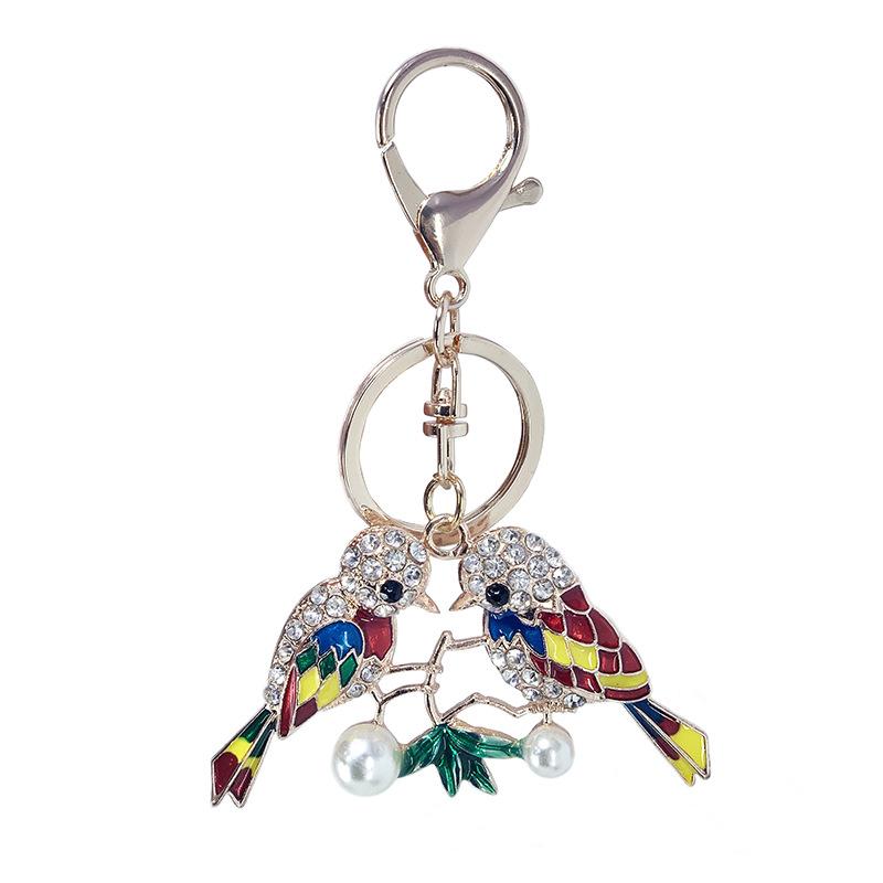 Newest Forest Bird Key Rings Holder Alloy Rhinestone Pendant Keychain Pearl Women Bag Charms 3D Keyring Chain Accessories for Car Keys