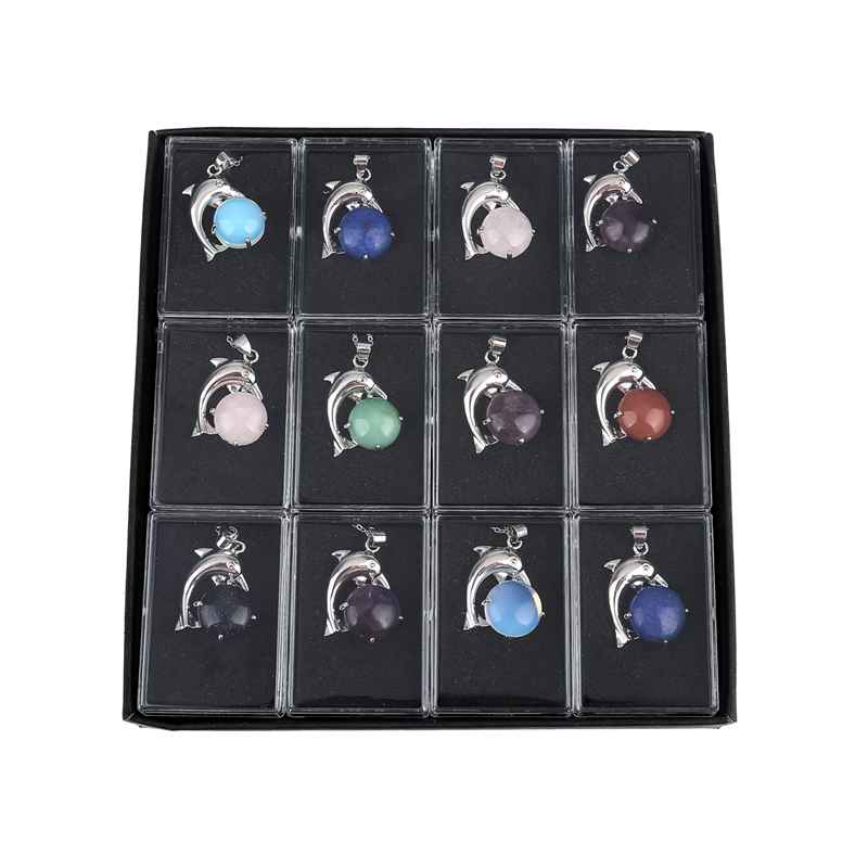 12 random alloy dolphin jewels stone pendant men and women meaning stainless steel necklace birthday gift set