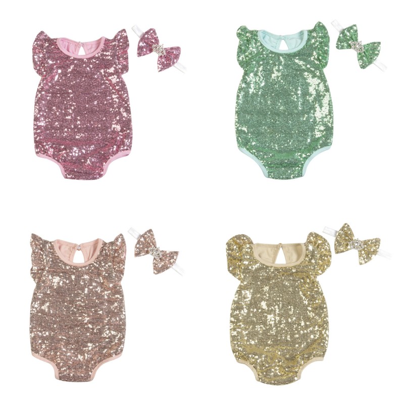 Baby Girls Sequins Romper Fly Sleeve + Bow Headband Set Infant Jumpsuit Summer Clothes Newborn Bodysuit Kids Clothing, Multi-color
Baby Girls Sequins Romper Fly Sleeve + Bow Headband Set Infant Jumpsuit Summer Clothes Newborn Bodysuit Kids Clothing, Multi-color