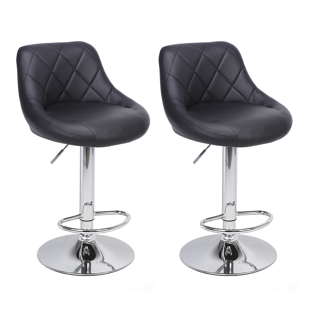 2pcs Adjustabl High Type with Disk No Armrest Rhombus Backrest Design Bar Stools Black