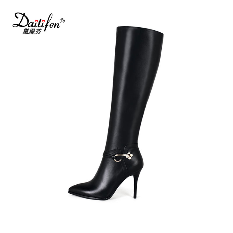 Daitifen Fashion winter shoes solid zip pointed toe long boots thin high heel genuine leather boots Metal Flower knee-high, Black
Daitifen Fashion winter shoes solid zip pointed toe long boots thin high heel genuine leather boots Metal Flower knee-high, Black