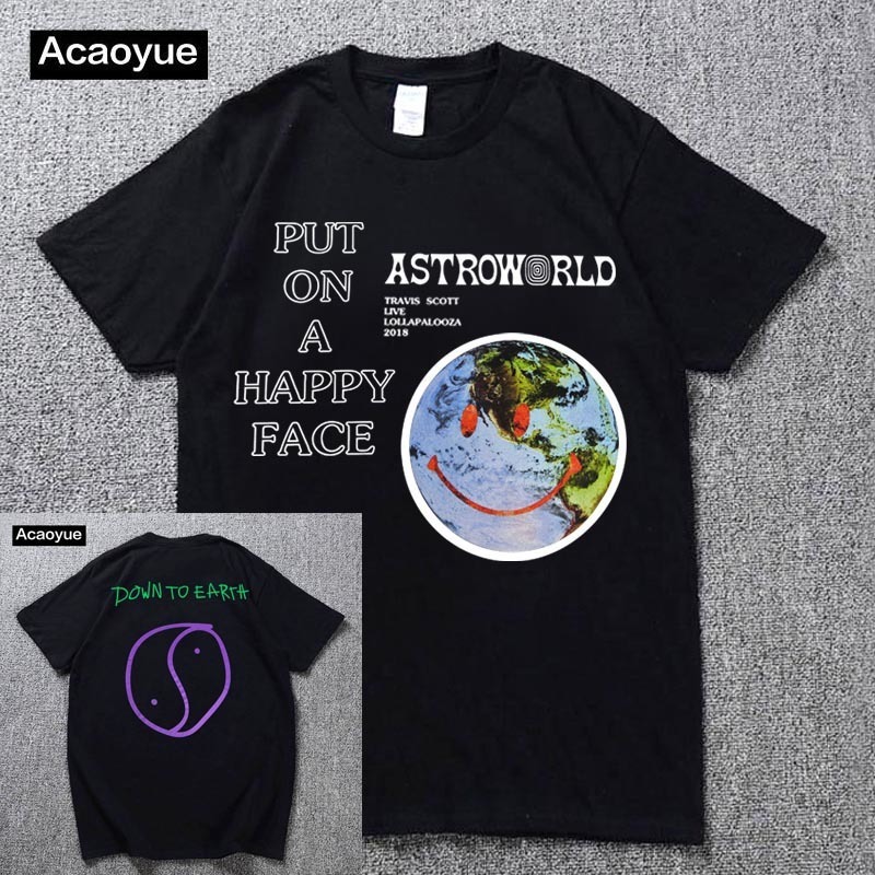 Travis Scott Lollapalooza Astroworld Smiley World T-shirt Men's And Women's Summer Cotton T-shirt Harajuku Hip Hop 2018 MX190717, White;black
Travis Scott Lollapalooza Astroworld Smiley World T-shirt Men's And Women's Summer Cotton T-shirt Harajuku Hip Hop 2018 MX190717, White;black
