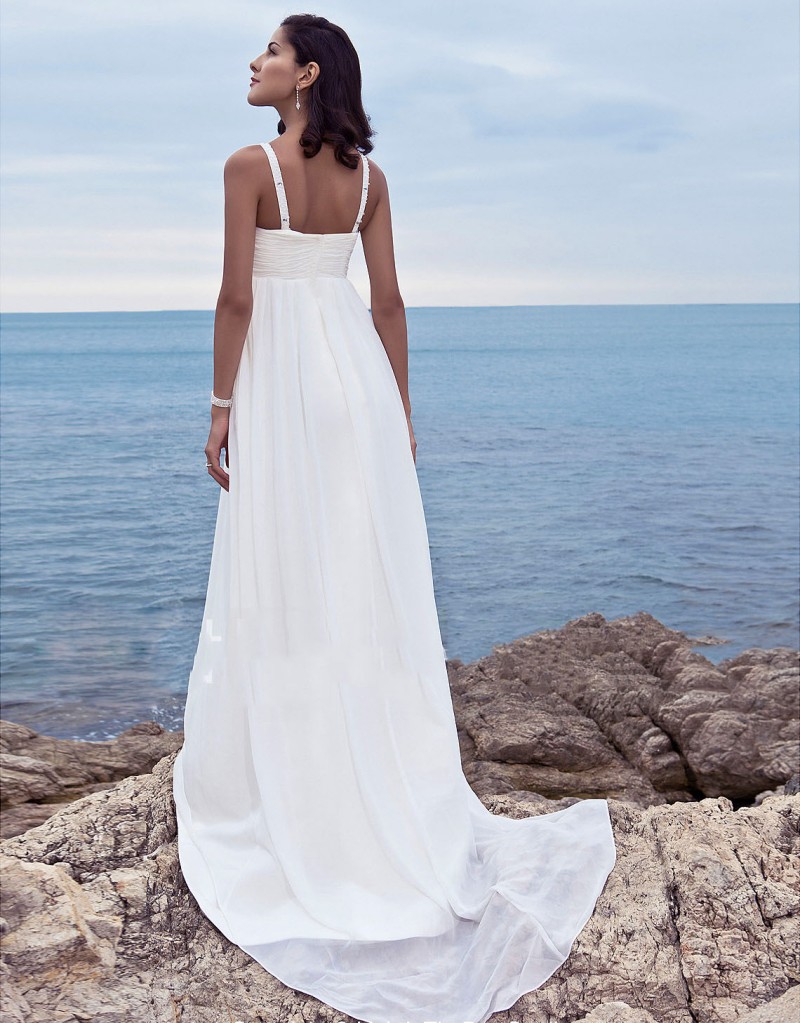 2020 Simple Bridal Gowns Halter Sleeveless Crystal Sequins Chiffon A Line Wedding Dresses Sweep Length Bridal Dresses