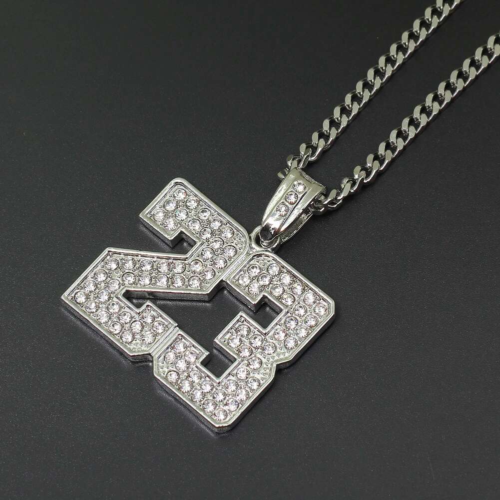 hip hop number 23 diamonds pendant necklaces for men golden silver alloy rhinestone luxury necklace Cuban link chain fashion jewel