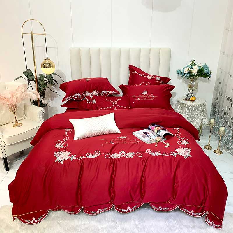 Red Wedding Style Flowers Embroidery 100S Egyptian Cotton Bedding Set Queen King Duvet Cover Bed Linen Fitted Sheet Pillowcases
Red Wedding Style Flowers Embroidery 100S Egyptian Cotton Bedding Set Queen King Duvet Cover Bed Linen Fitted Sheet Pillowcases