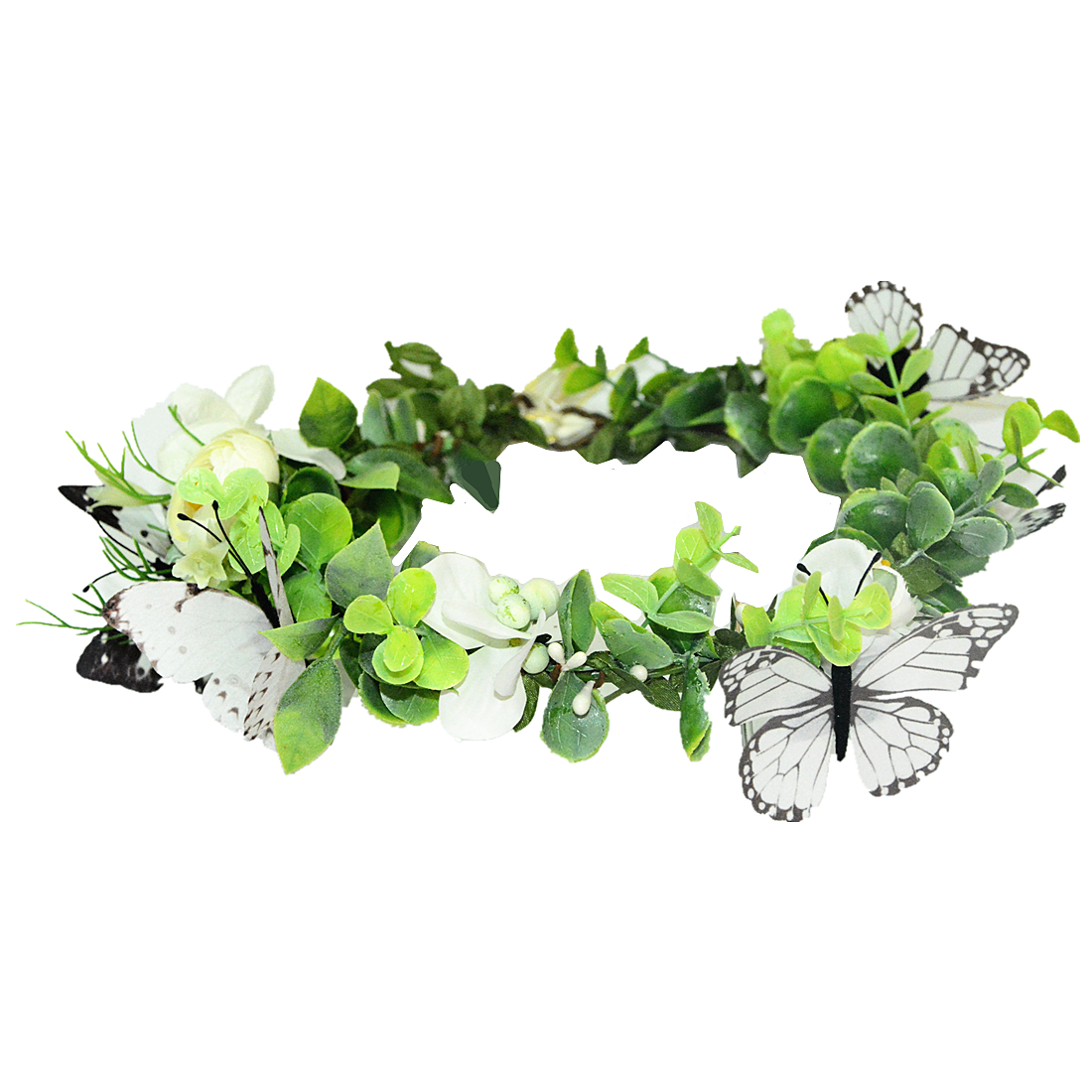 White butterflies and flowers crown green grass wedding hair accessories wedding accessories bridal headband headpiece for women or ladies