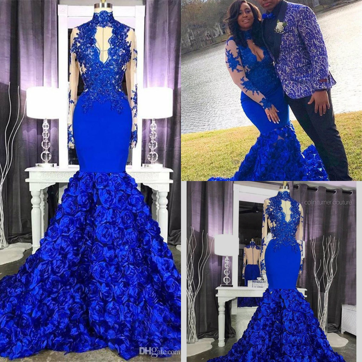 Stunning Royal Blue Prom Dresses 2019 3D Rose Flower High Neck Sheer Long Sleeve Applique Mermaid Evening Gowns Plus Size Party Dress Robe, White
Stunning Royal Blue Prom Dresses 2019 3D Rose Flower High Neck Sheer Long Sleeve Applique Mermaid Evening Gowns Plus Size Party Dress Robe, White