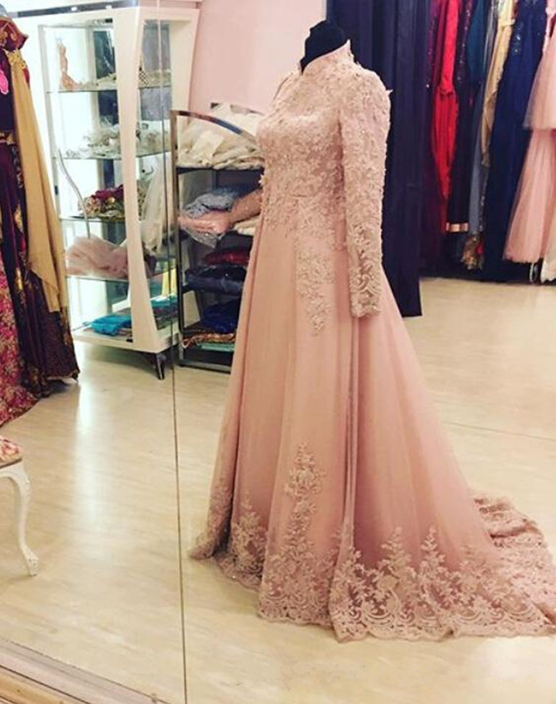 Elegant Overskirts Prom Dress Long Sleeve Dubai Indian Style High Neck Evening Gown Muslim Party Dresses Custom