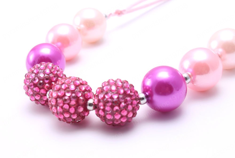 Newest Fashion Pearl Beads Kids Chunky Necklace Adjusted Rope Bubblegum Chunky Beaded Necklace Girls Children Jewelry