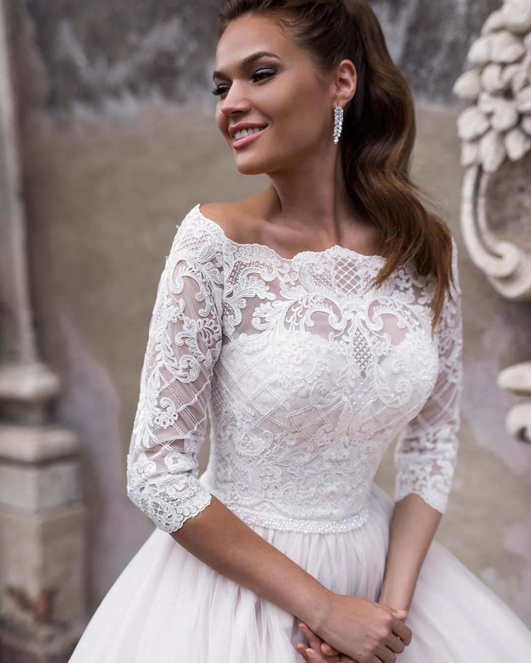 Beaded Stunning Lace Wedding Dresses With Long Sleeves Jacket Sweetheart Neck Appliqued Bridal Gowns Tulle Sweep Train Robe De Marie