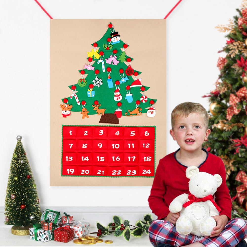 DIY Fabric Christmas Felt Advent Calendar with Pocket Tree Ornament Wall Hanging Christmas Decoration for Home New Year