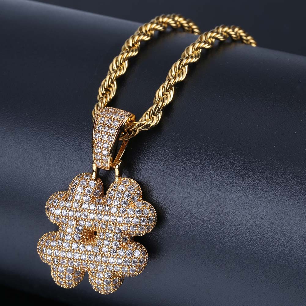US Dollar Sign Keyboard Symbol Pendant Necklace New Fashion 18K Gold Plated Mens Hip Hop Question Mark Chain Full Diamond Iced Out CZ Cubic Zircon Gif