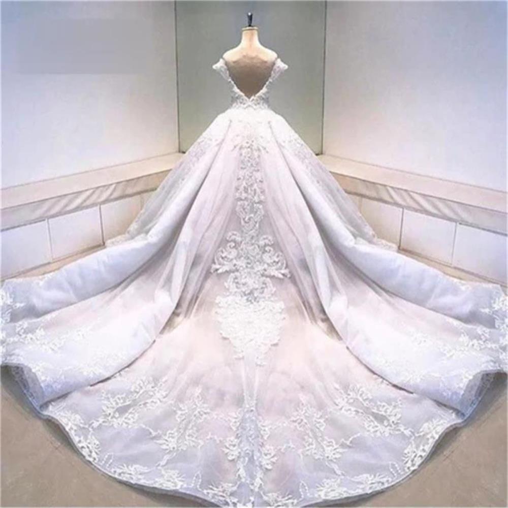 Luxury Dubai Wedding Dresses Off The Shoulder Lace Appliques Pearls Beaded Country Wedding Bridal Gowns Court Train Vestidos De Novia