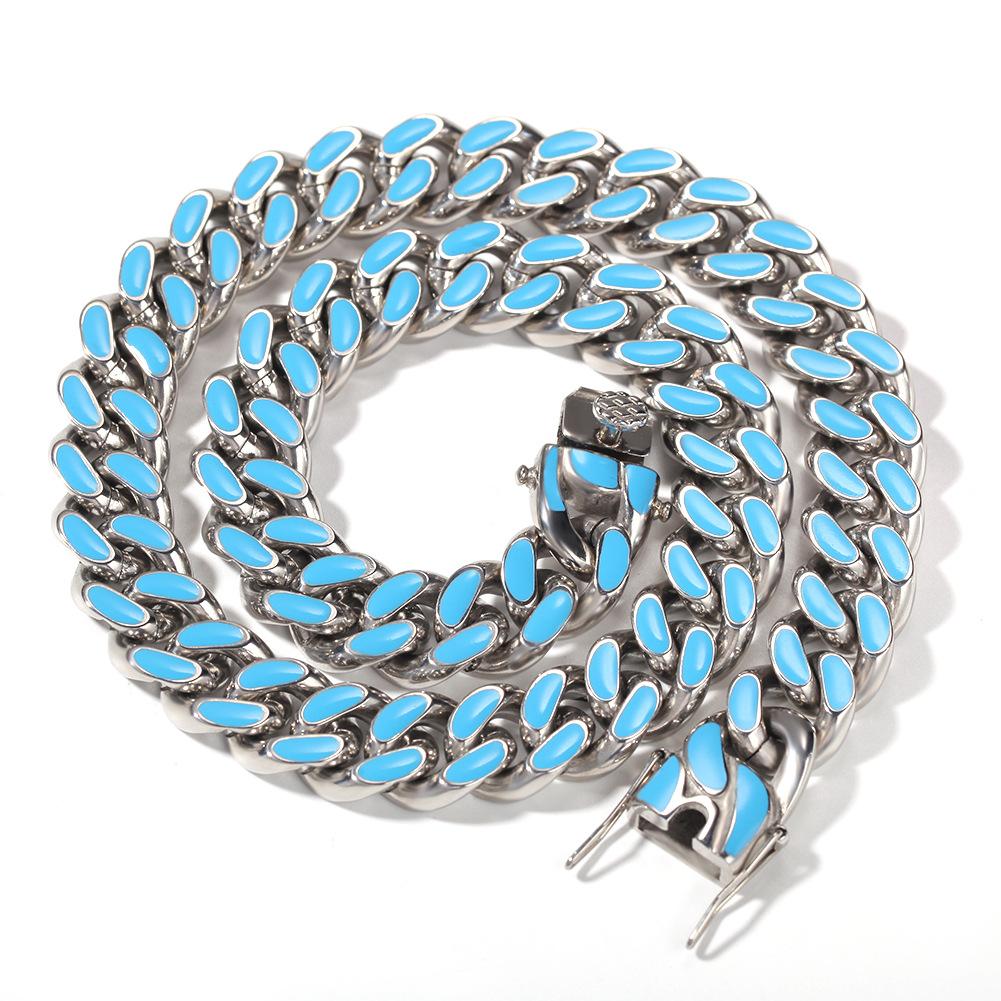 New 12mm 8 Colors New Fashion Gold Colorful Enamel Cuban Link Chain Mens Personalized Choker Necklace Hip Hop Rapper Jewelry Gifts for Men