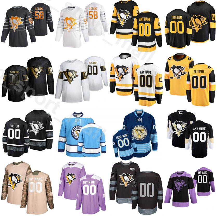 Custom Name Pittsburgh Penguins Ice Hockey 58 Kris Letang Jersey 2020 Golden Edition 19 Jared McCann 72 Patric Hornqvist 30 Matt Murray, Navy blue
Custom Name Pittsburgh Penguins Ice Hockey 58 Kris Letang Jersey 2020 Golden Edition 19 Jared McCann 72 Patric Hornqvist 30 Matt Murray, Navy blue