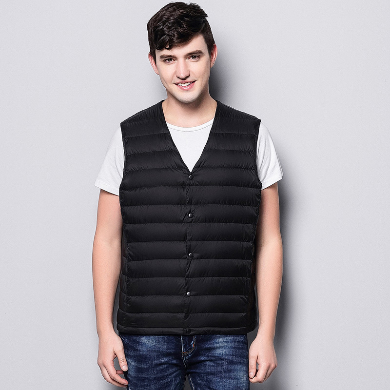 2019 New Man Ultra Light Down Vest Spring Autumn Sleeveless V-Neck Vest Male Casual Winter Collarless Waistcoat Men