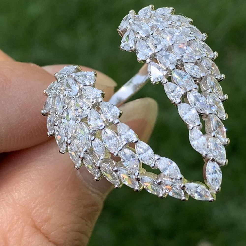 Sterg Sier Marquise Cut Topaz CZ Dia Angle Wing for Women Jewelry Wedding Engagement Band Opening Adjustable Ring