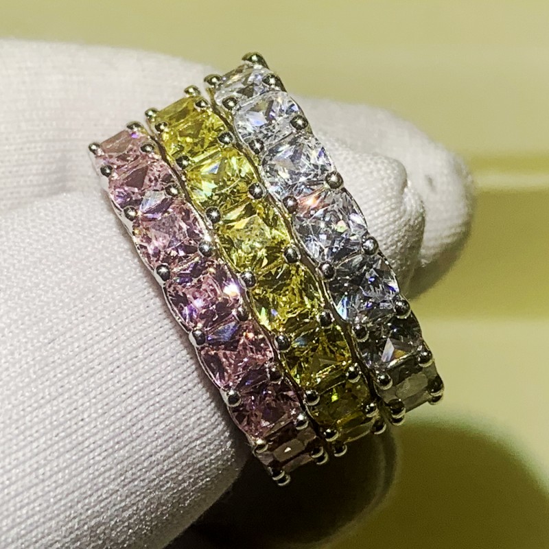 3 Style Top Selling Handmade Fashion Jewelry 925 Sterling Silver Cushion Shape Topaz CZ Diamond Stack Women Popular Wedding Bridal Ring Gift