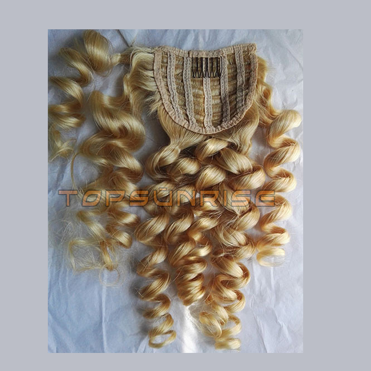 raw virgin blonde ponytail 613 ,deep curly clip in drawstring human hair ponytail hairpiece cuticle aligned white blonde