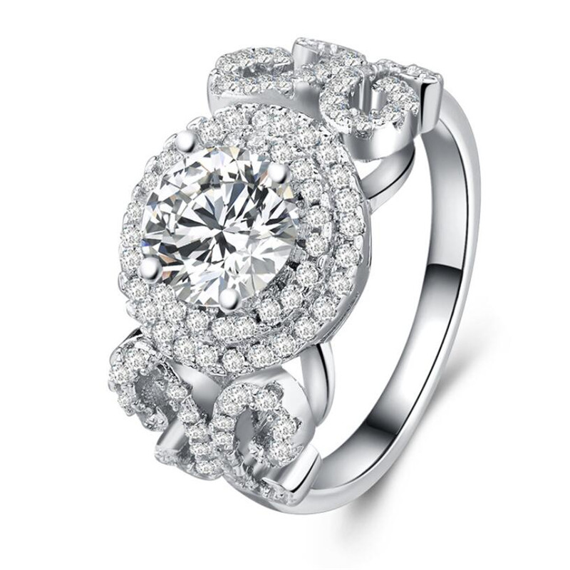 Sparkling Luxury Jewelry 925 Sterling Silver Round Cut White Topaz CZ Diamond Gemstones Eternity Women Wedding Engagement Band Ring Gift