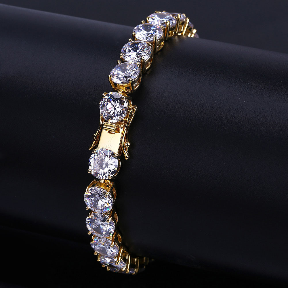 8mm Hip Hop Shining Tennis Bracelet White Zircon Bling 18k Real Gold Plated Men Women Bangle
