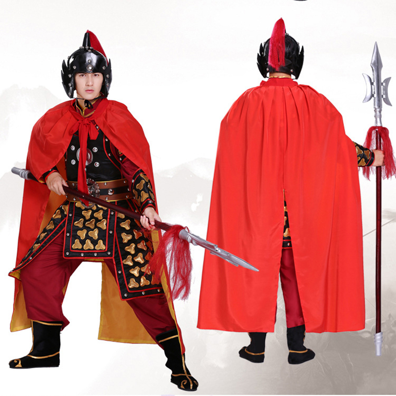Stage performance props helmet Outfit film TV soldier Gold clothing Ancient men general armor war robe Red Cloak ancient costume