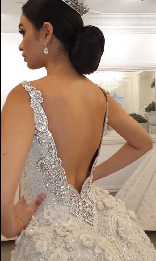 Rhinestones Overskirt Mermaid Wedding Dresses Court Train 3D Floral Appliqued Beads Crystal Wedding Dress Detachable Train Robes De Mariée