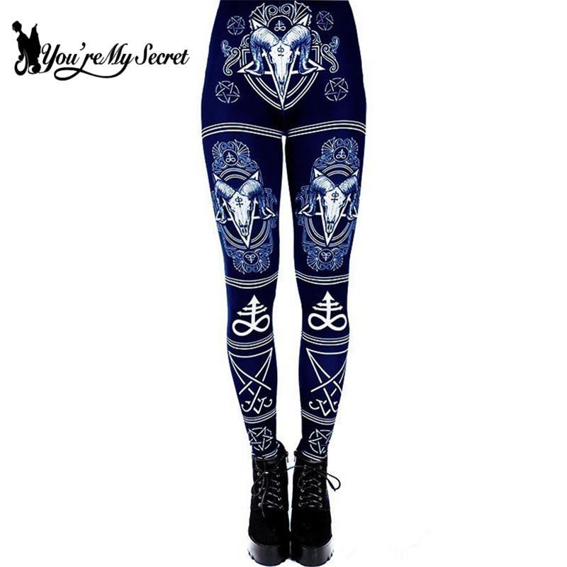 [You're My Secret] 3D Digital Printed Devil Satan Women Leggings For Fitness Goat Horn Hexagram Pants Elastic Workout Legin LY191202