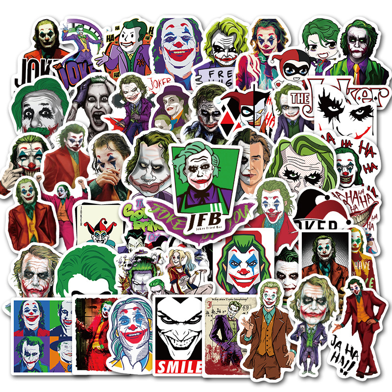50pcs/Set Mixed Movie The Joker Cartoon Stickers Car Motorcycle Travel Luggage Phone Guitar Fridge Laptop PVC Waterproof Toy Sticker