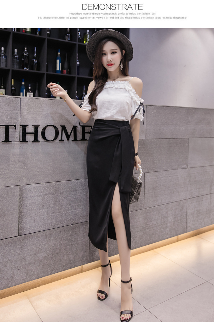 New womens high waist korean fashion lacing bow patchwork sexy vent jag maxi long pencil skirt plus size S M L XL