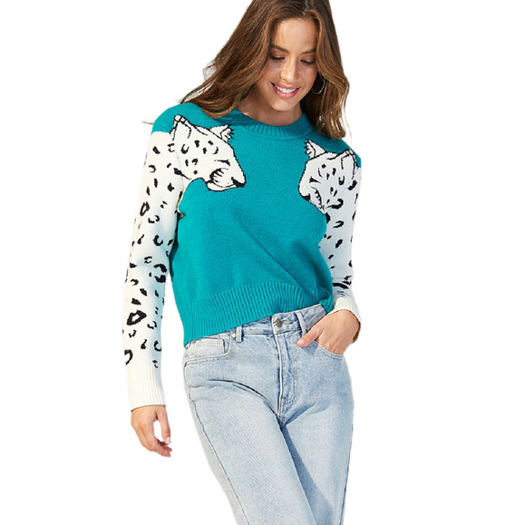 Sweaters autumn and winter European sweater arm leopard pattern knit long sleeve pullover sweater support mixed batch