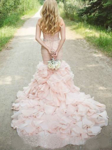 2019 Blush Pink Wedding Dresses Country Style Sweetheart Pleats Tiered Ruffles Mermaid Wedding Dress Plus Size Lace Up Bridal Gowns