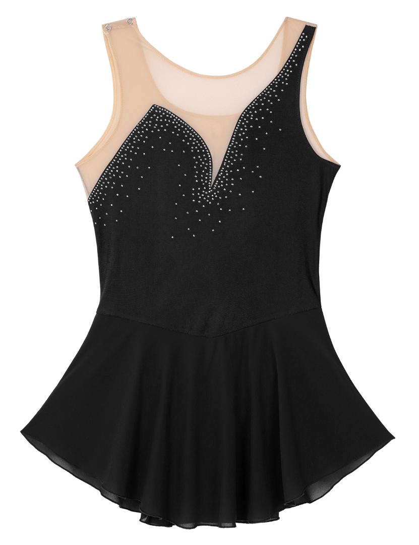 Women Ballet Dancewear Shiny Rhinestones Mesh Splice Figure Skating Dress Competition Dance Costume Ballet Gymnastics Leotard