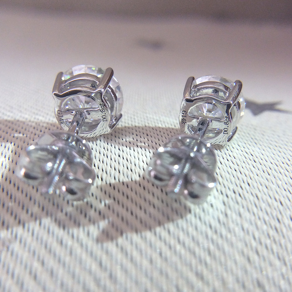 Genuine 14K 585 White Gold Screw Back DF Color 2ctw Test Positive Round Cut Moissanite Diamond Earrings For Women CJ191203